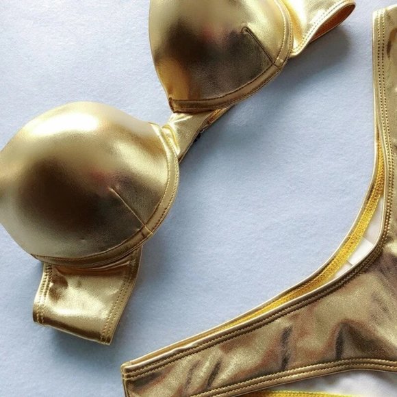 Metallic Gold Two Piece Bikini - Picture 4 of 8